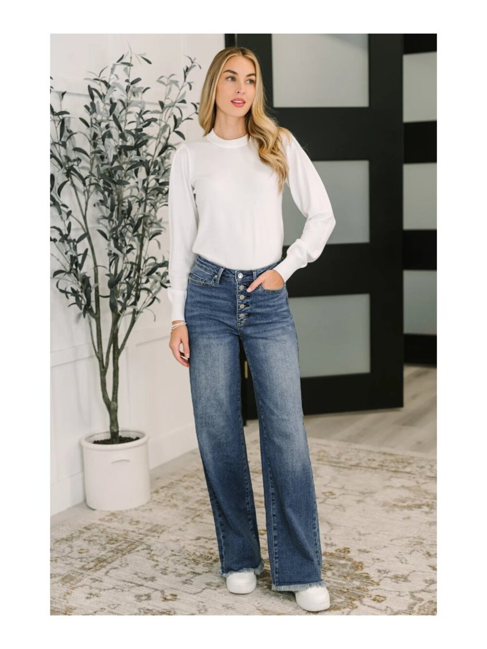 Karla High Waist Column Straight Button-Fly & Back Welt Pockets